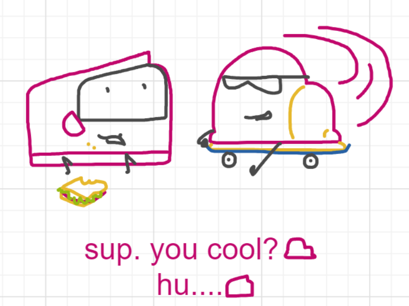 A panel from Running Duos, episode four of the Board Boards object show by Furretwalk/WalkingFurret.